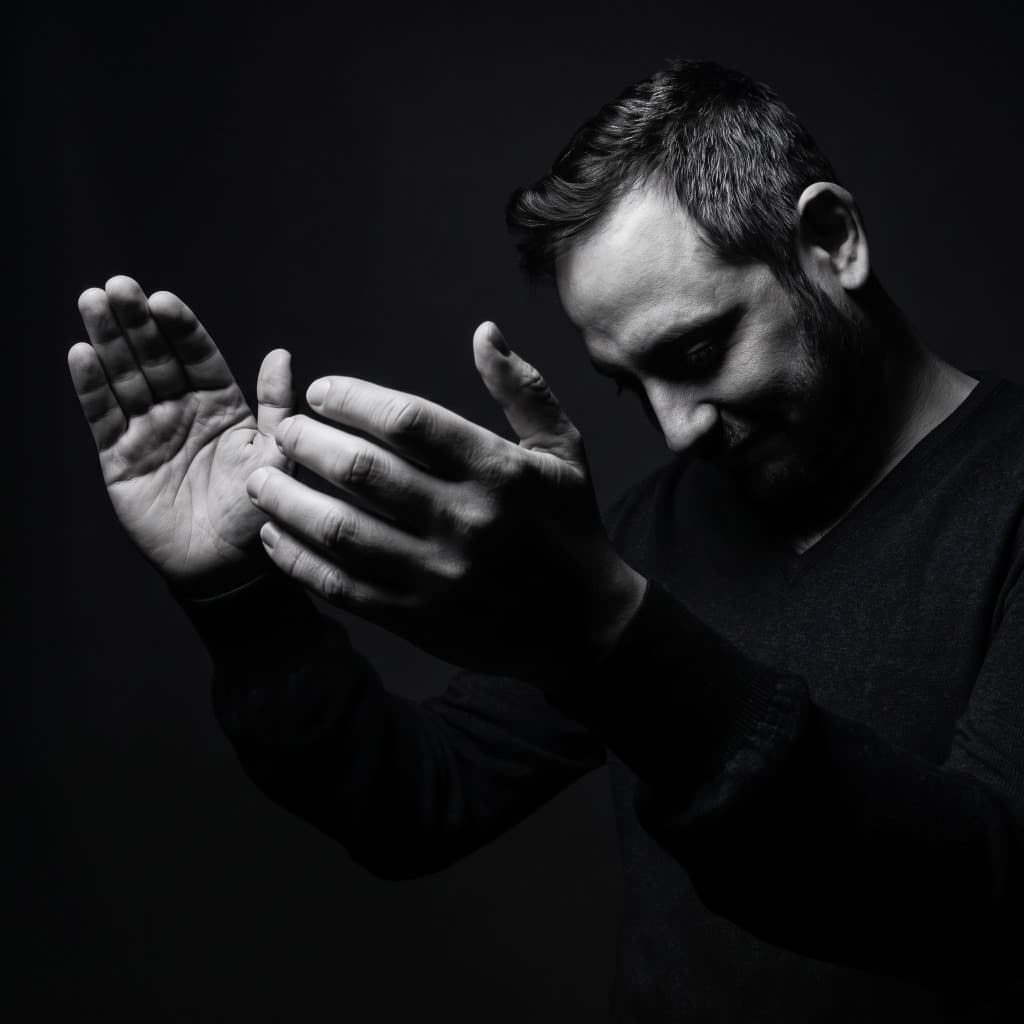 Portrait of producer and engineer Noam Rubinstein at Lit Factory NYC, monochrome